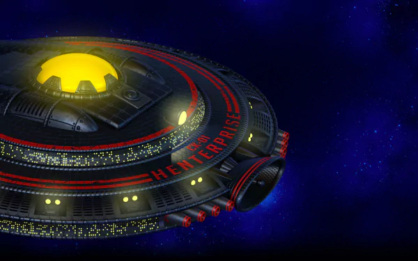 HD PC desktop wallpaper featuring the spaceship Hemera from the video game Chicken Invaders 5 against a starry space background.