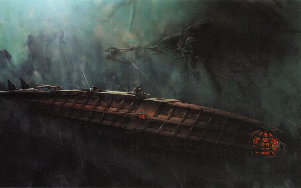 HD desktop wallpaper depicting the Leviathan from the movie Atlantis: The Lost Empire, showcasing an underwater mechanical creature in dark, murky waters.