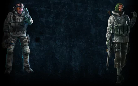 HD PC desktop wallpaper featuring two armed characters from the video game Resident Evil: Revelations against a dark, textured background.