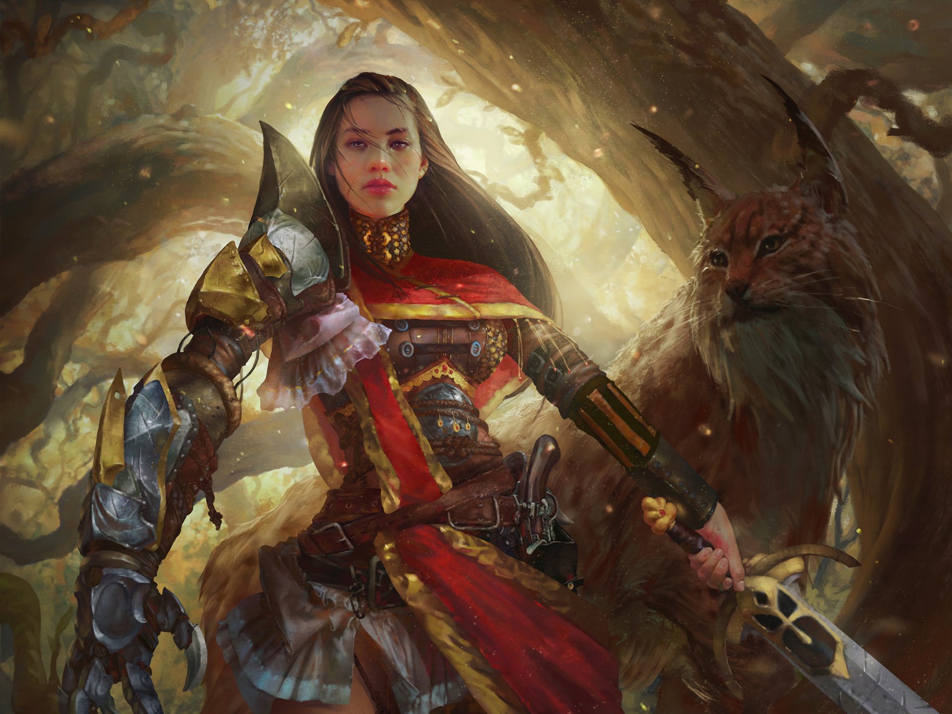 The lady warrior and her cat  HD Wallpaper Background 