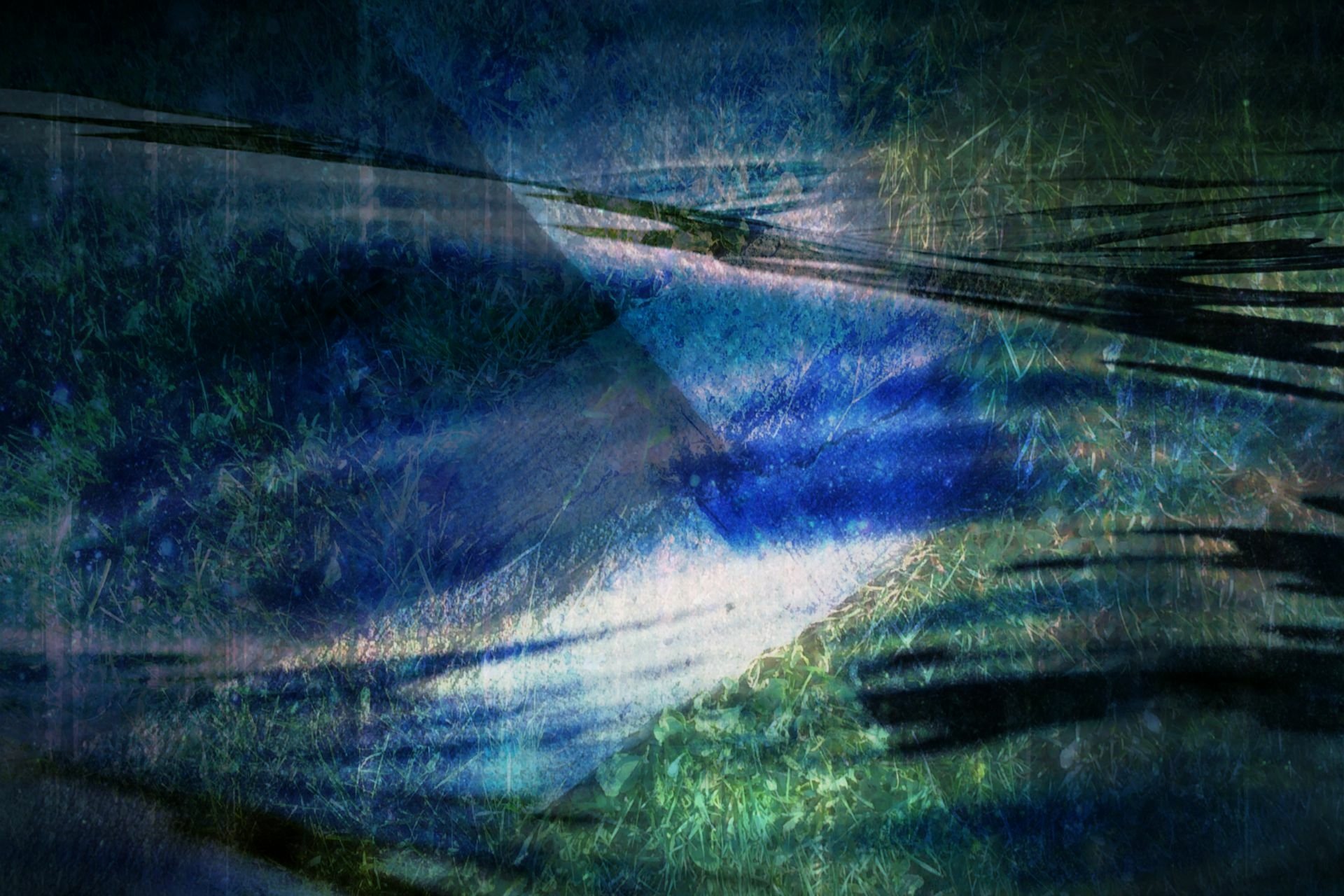 Artistic blue abstract HD PC desktop wallpaper and background: layered brushstrokes and light streaks forming watery textures with dark linear accents.