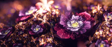 A vibrant abstract fractal design featuring intricate flowers and delicate butterflies, creating a stunning HD PC desktop wallpaper and background that captivates the eye.