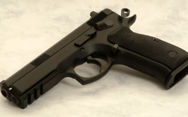 A detailed HD wallpaper featuring a CZ 75 SP01 pistol, showcasing its sleek design and craftsmanship against a subtle background.