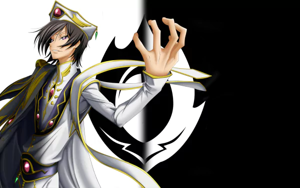 HD wallpaper featuring Lelouch Lamperouge from the anime Code Geass, showcasing his iconic look against a striking black and white background.