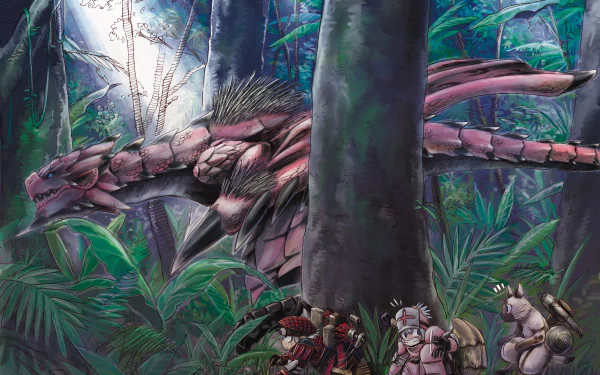 A dynamic scene featuring Rathalos from Monster Hunter, captured in vibrant detail within a lush jungle backdrop, showcasing the intensity of the video game experience in 4K Ultra HD.