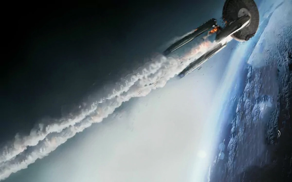 2K Quad HD PC desktop wallpaper from the movie Star Trek Into Darkness: the USS Enterprise streaks above Earth's limb, trailing smoke and light against a dark starfield.
