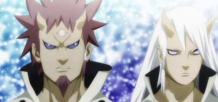 HD wallpaper featuring Hagoromo Ōtsutsuki and Hamura Ōtsutsuki from the anime Naruto, showcasing their intense expressions against a vibrant, sparkling background.