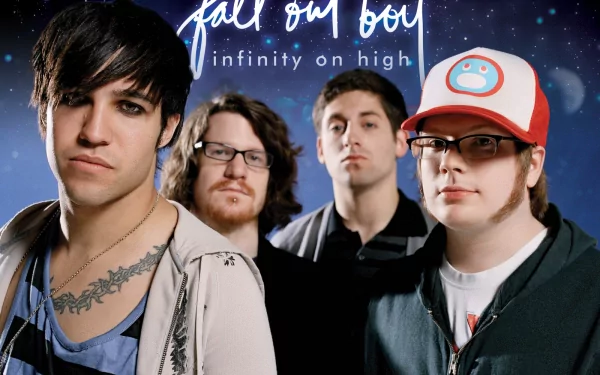HD PC desktop wallpaper featuring the band Fall Out Boy with Infinity on High album theme, set against a starry night background.