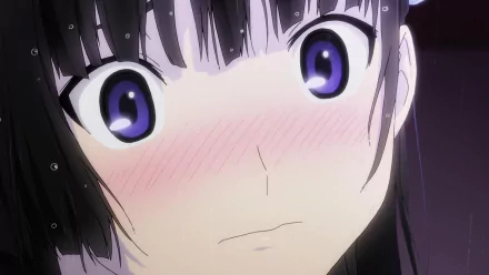A close-up of Rea Sanka from the anime Sankarea, featuring her large, expressive eyes and a hint of blush, set against a vibrant, HD background.