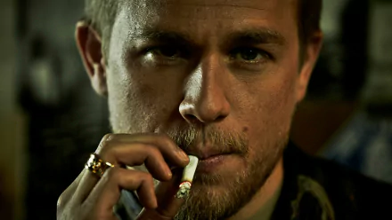 Gritty close-up of a man smoking — HD PC desktop wallpaper/background from the TV show Sons of Anarchy.