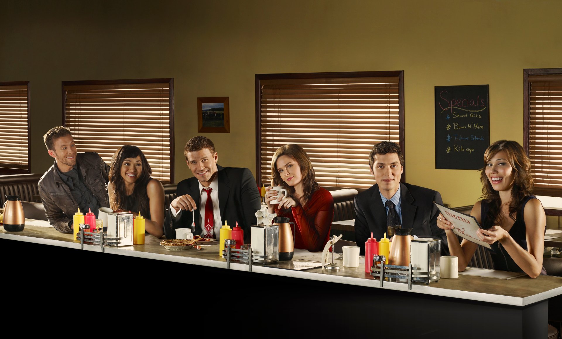 Download Lance Sweets John Francis Daley Camille Saroyan Tamara Taylor Jack Hodgins T.J. Thyne Angela Montenegro Michaela Conlin Seeley Booth David Boreanaz Emily Deschanel Temperance Brennan TV Show Bones 4k Ultra HD Wallpaper
