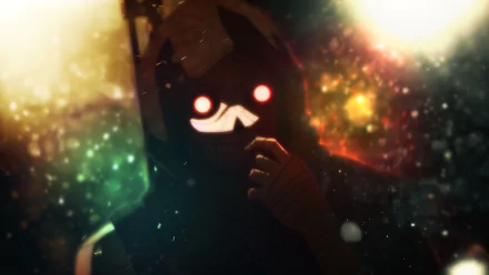 HD PC desktop wallpaper featuring Death Gun from Sword Art Online II, showcasing a dark, mysterious figure with glowing red eyes in a vibrant anime-style background.