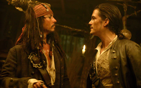 Will Turner Orlando Bloom Jack Sparrow Johnny Depp movie Pirates Of The Caribbean: Dead Man's Chest HD Desktop Wallpaper | Background Image