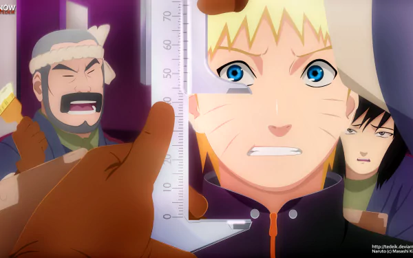 HD PC desktop wallpaper featuring Naruto Uzumaki, Shizune, and an intense scene from the anime Naruto with vibrant colors and detailed character expressions.