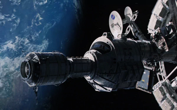HD PC wallpaper featuring a detailed spaceship orbiting Earth, inspired by the movie The Martian, showcasing space exploration and planetary views.