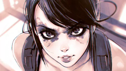 High-definition wallpaper featuring Quiet from Metal Gear Solid V: The Phantom Pain, showcasing her intense gaze and striking appearance in a captivating artistic style.