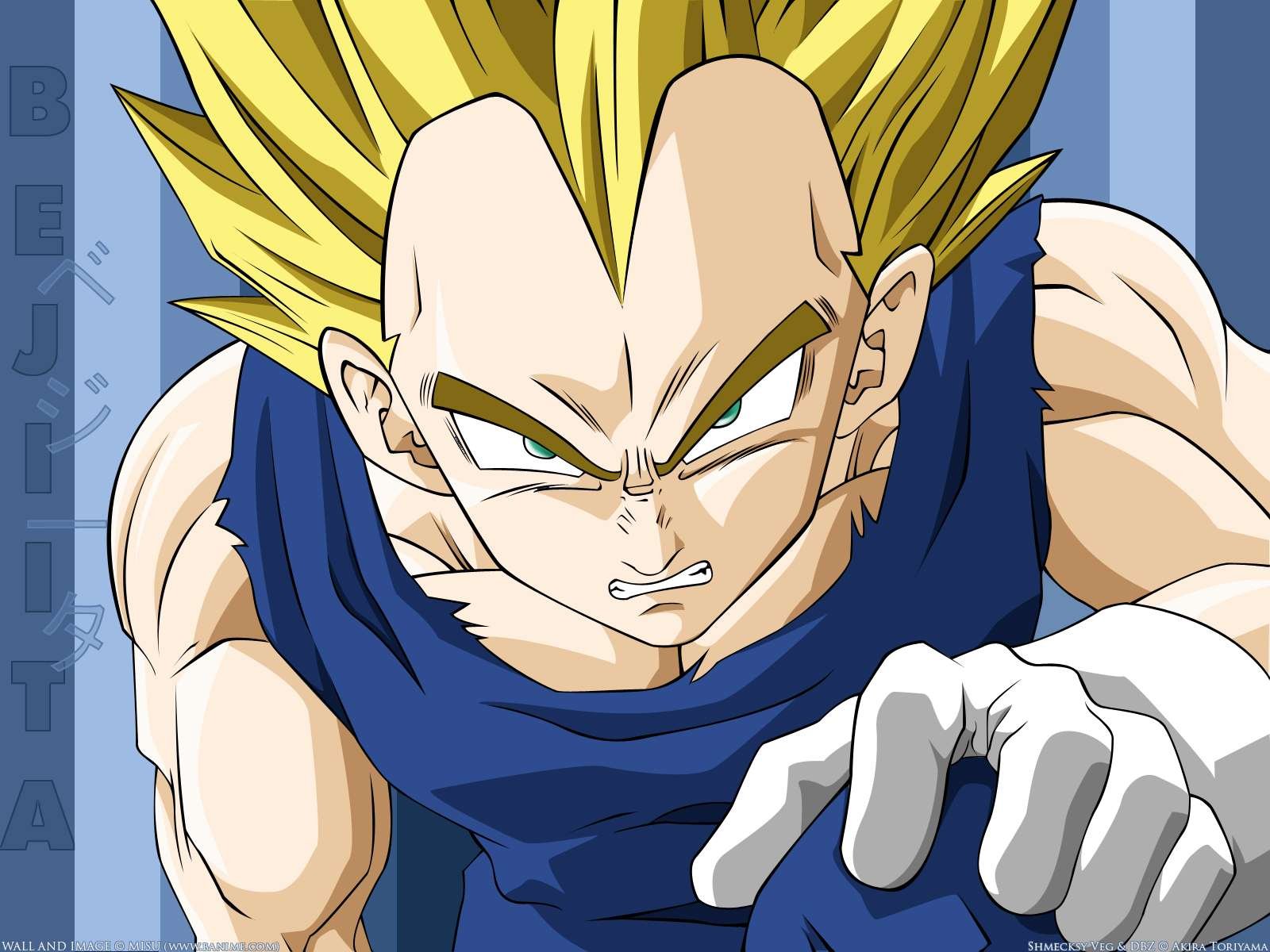 Vegeta from Dragon Ball Z features prominently in this HD desktop wallpaper, showcasing his fierce expression and iconic spiky hair against a vibrant background.