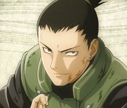 HD wallpaper featuring Shikamaru Nara from the anime Naruto, showcasing his trademark smirk and distinctive style against a textured background.