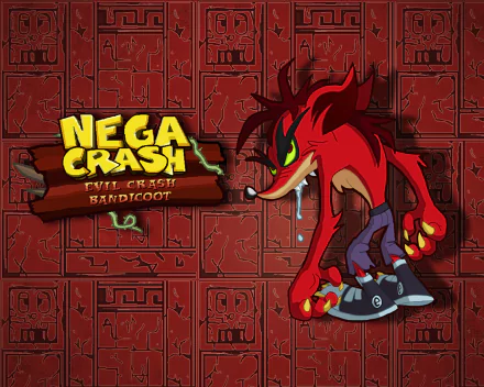 HD PC desktop wallpaper featuring Nega Crash from the Crash Bandicoot video game series with a red-themed background and bold Nega Crash logo.