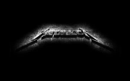 HD desktop wallpaper featuring a dark, grungy background with the iconic metallic Metallica logo in the center, representing thrash metal music.