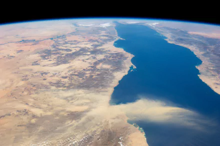 HD NASA image showing the Red Sea and surrounding desert landscapes from space, capturing Earth's natural beauty in a striking satellite view.