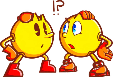 HD PC desktop wallpaper: two yellow Pac-Man video game characters face each other, wearing red shoes and gloves on a brown background.
