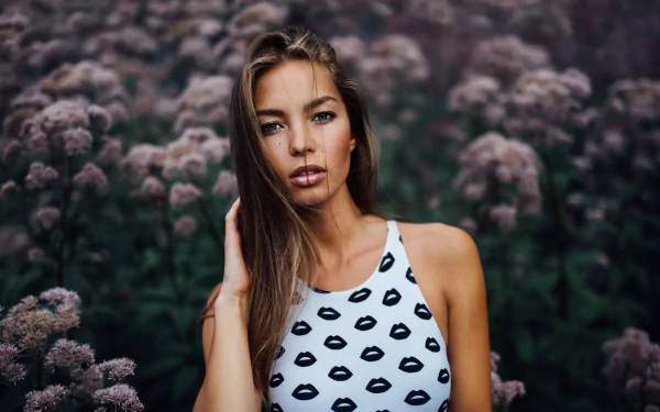 green eyes brunette flower woman model HD Desktop Wallpaper | Background Image