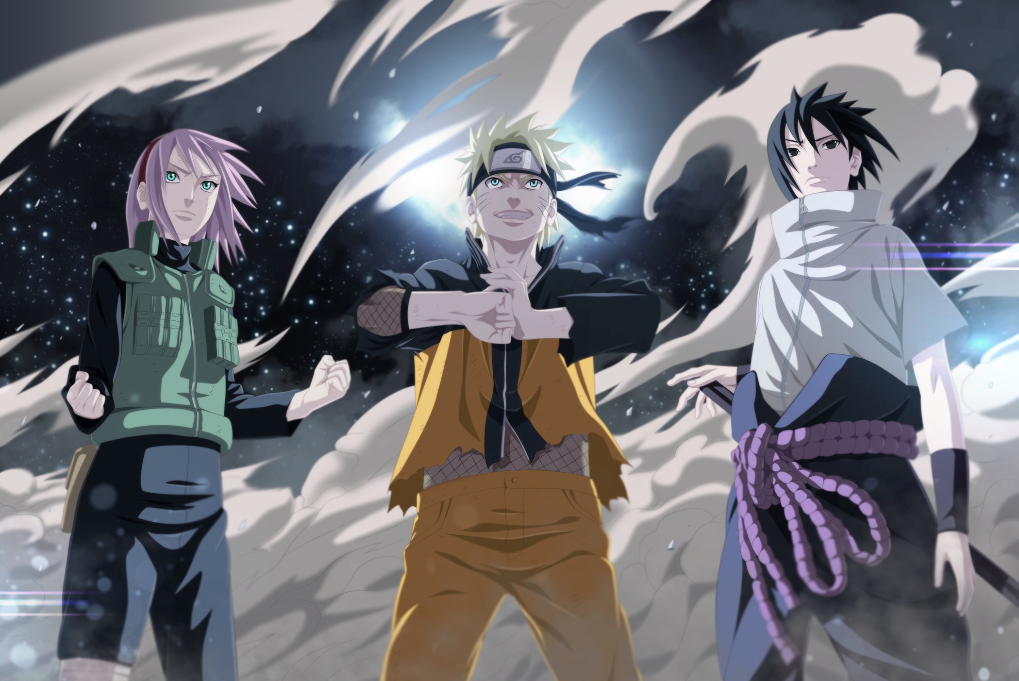 Sakura,Naruto and Sasuke (Night version) HD Wallpaper | Background Image |  2099x1403