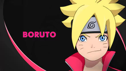 HD desktop wallpaper featuring Boruto Uzumaki from the anime movie Boruto: Naruto the Movie. The blonde character is shown with a determined expression, wearing a headband and red jacket.