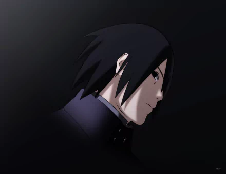 Sasuke Uchiha from Naruto is depicted in this HD wallpaper, showcasing his intense profile against a dark background, inspired by Boruto: Naruto the Movie.