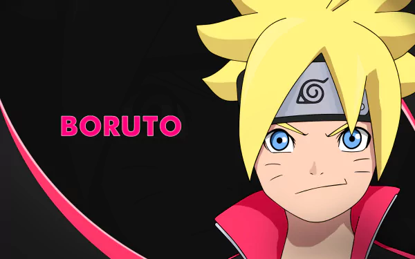 HD desktop wallpaper featuring Boruto Uzumaki from the anime movie Boruto: Naruto the Movie. The blonde character is shown with a determined expression, wearing a headband and red jacket.