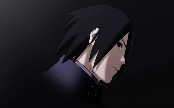 Sasuke Uchiha from Naruto is depicted in this HD wallpaper, showcasing his intense profile against a dark background, inspired by Boruto: Naruto the Movie.