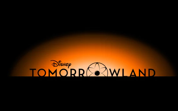 HD desktop wallpaper featuring the logo of Disney's Tomorrowland with an orange gradient background.