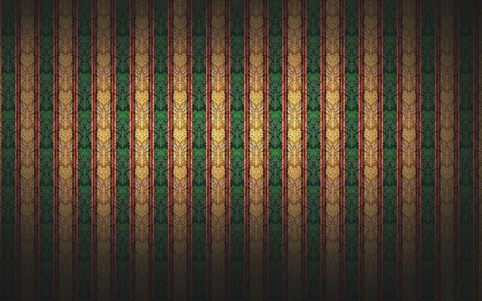 Abstract artistic HD PC desktop wallpaper featuring a pattern of green and gold vertical stripes with textured, intricate details.