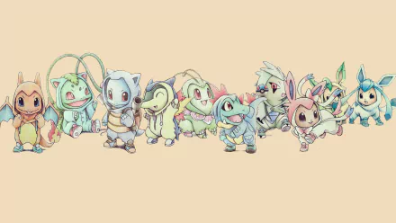 HD desktop wallpaper featuring various cute baby Pokémon characters against a beige background.