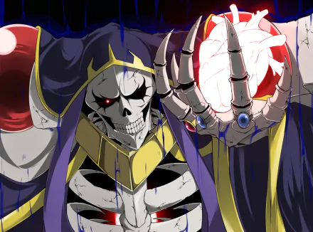 Ainz Ooal Gown from the anime Overlord commands attention in this HD desktop wallpaper, showcasing his skeletal form and darkly captivating presence.