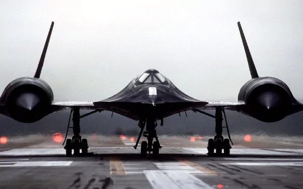 A striking HD wallpaper featuring the Lockheed SR-71 Blackbird, showcasing its sleek design and military significance against a dramatic, cloudy backdrop.