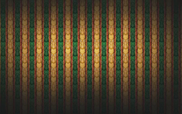 Abstract artistic HD PC desktop wallpaper featuring a pattern of green and gold vertical stripes with textured, intricate details.
