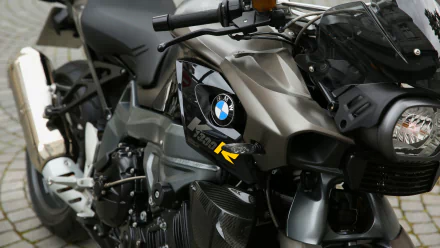 Close-up of a BMW K1300R motorcycle showcasing sleek design and detailing, captured in 4K Ultra HD as a vibrant PC desktop wallpaper background.