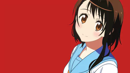 A vibrant HD desktop wallpaper featuring Kosaki Onodera from the anime Nisekoi, showcasing her friendly expression against a bold red background.