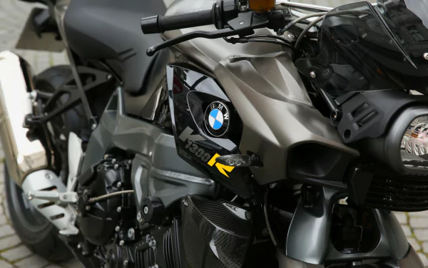Close-up of a BMW K1300R motorcycle showcasing sleek design and detailing, captured in 4K Ultra HD as a vibrant PC desktop wallpaper background.