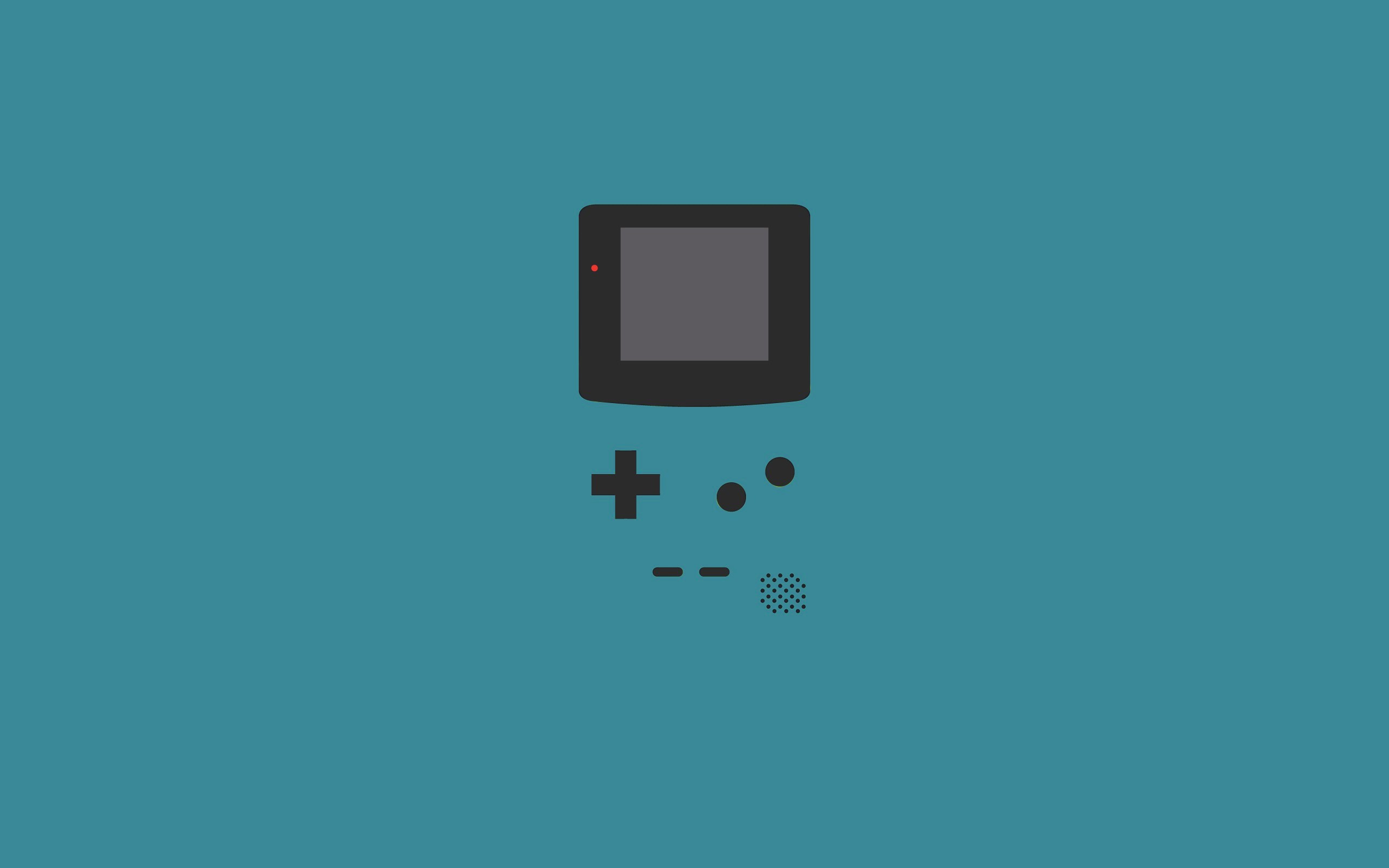 HD wallpaper featuring a stylized Game Boy illustration on a teal background, suitable as a desktop background.