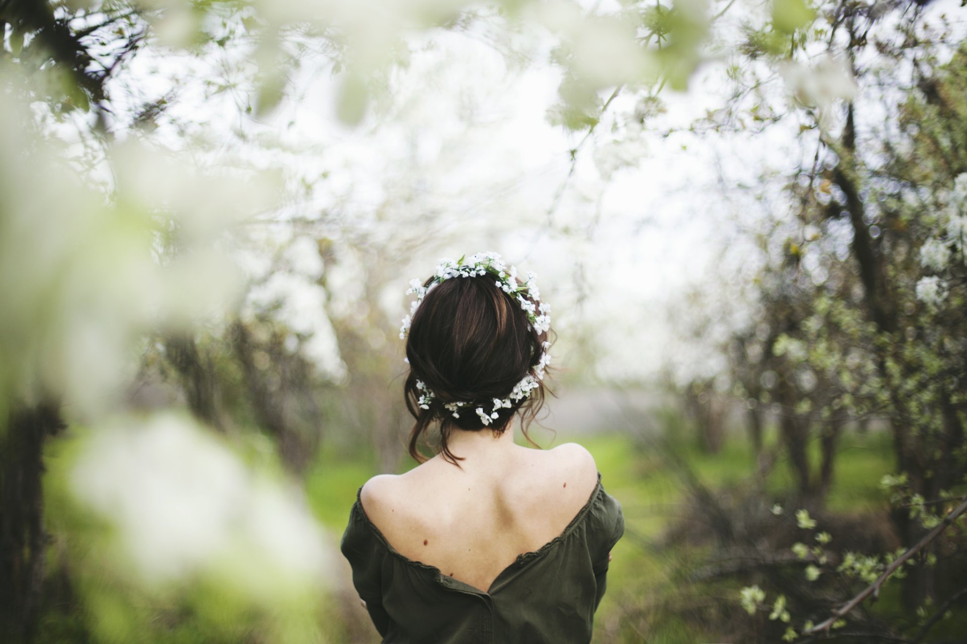 Download White Flower Flower Bokeh Brunette Mood Woman Rear HD Wallpaper by Whitney Justesen