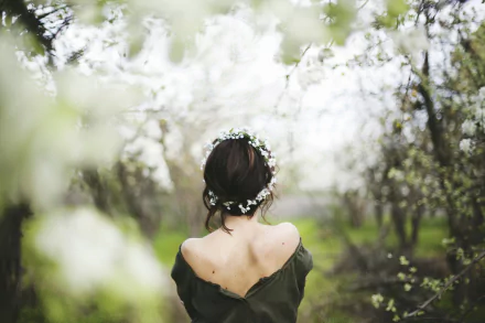 white flower flower bokeh brunette mood woman rear HD Desktop Wallpaper | Background Image