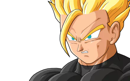 HD desktop wallpaper of Gohan from Dragon Ball Z, showcasing his intense expression, blond hair, and black outfit on a clean white background.