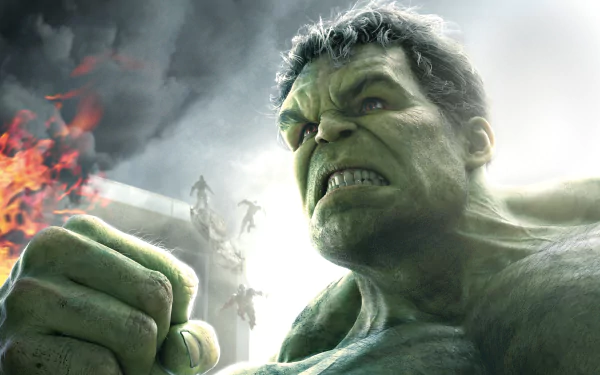 Close-up of Hulk in intense battle pose from Avengers: Age of Ultron, rendered in 4K Ultra HD for a dynamic PC desktop wallpaper.