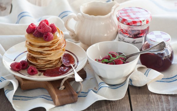 Food Breakfast Pancake Jam Raspberry HD Wallpaper | Background Image