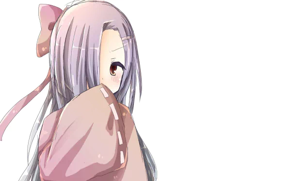 A high-definition desktop wallpaper featuring Tsubaki Kasugano from the anime Mirai Nikki, showcasing her with long hair and a soft expression against a minimalist background.