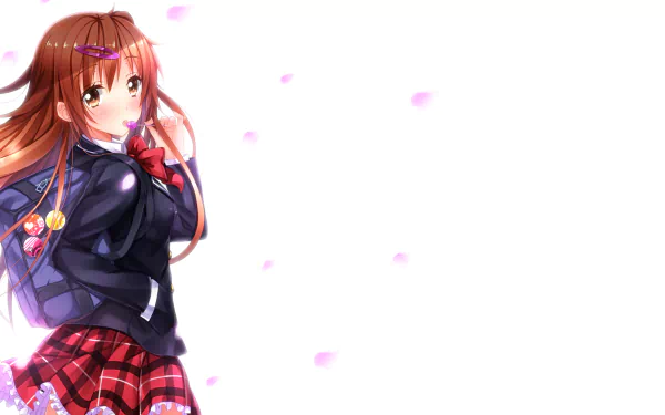 Shinka Nibutani from Love, Chunibyo & Other Delusions depicted in a vibrant HD wallpaper, surrounded by cherry blossom petals, showcasing her playful charm.