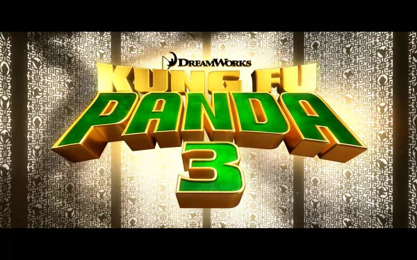HD desktop wallpaper featuring the title Kung Fu Panda 3 in bold green and gold letters, against a patterned background.